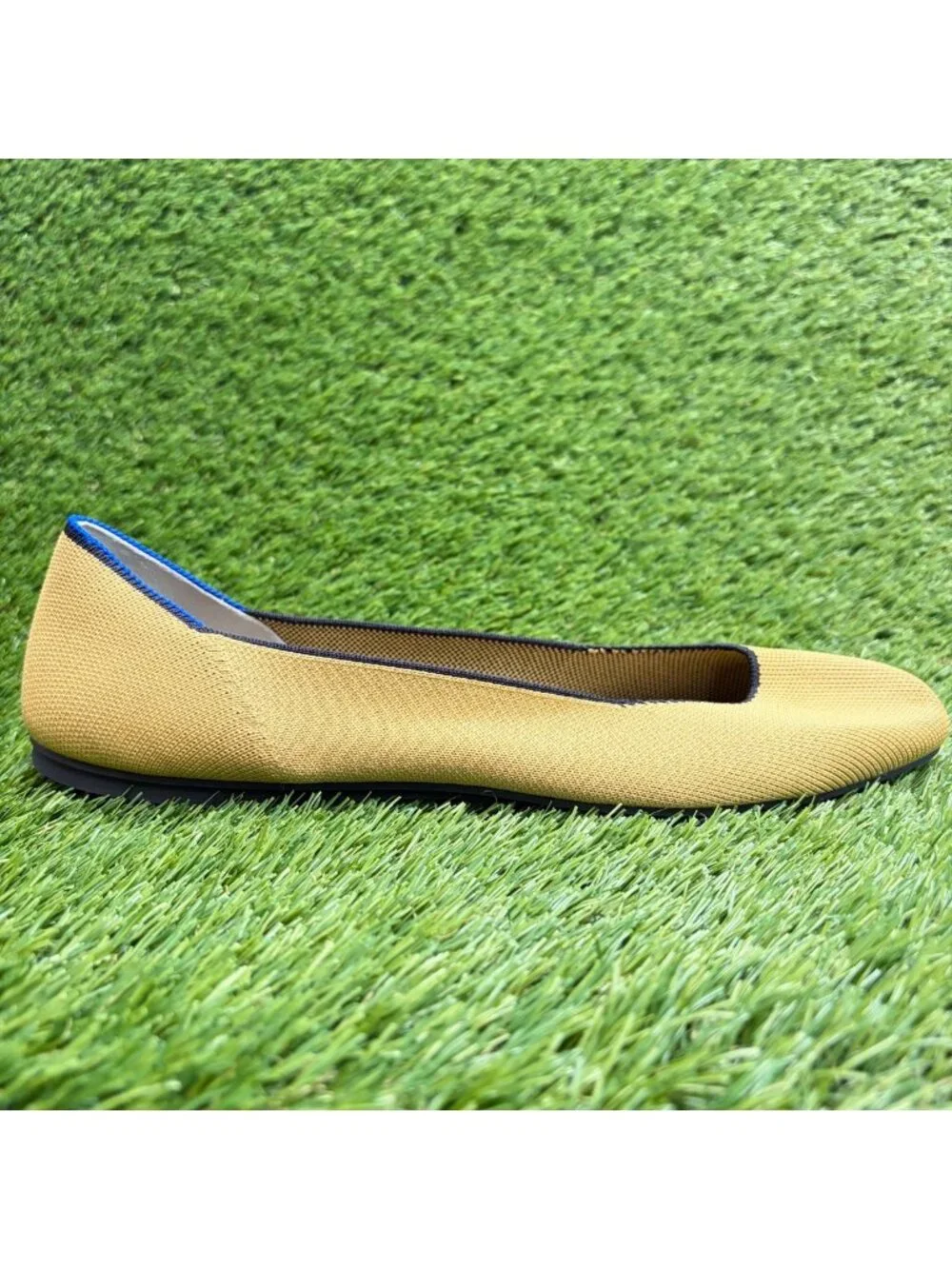 Rothy's The Square Womens Size 13 Beige Blue Casual Classic Slip On Ballet Flats